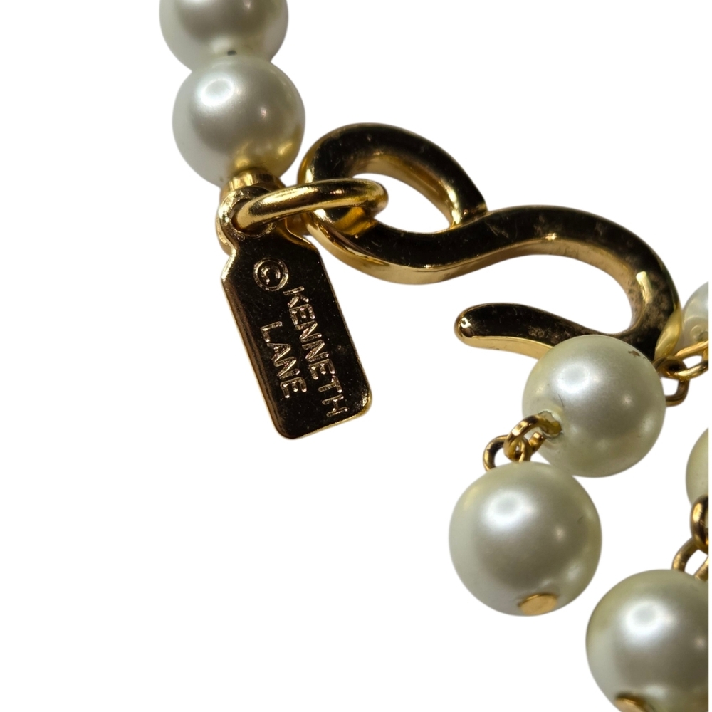 KENNETH LANE Pearl Sapphire Emerald Enamel Tassel Necklace - Picture 5 of 5